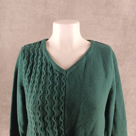 NWT KAREN SCOTT Fall Textured Sweater M(8-10) Pullover Green V-neck 100%Cotton - Picture 3 of 15